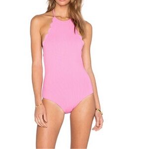 Marysia Mott Reversible Scallop High Neck Swimsuit in Pink & Ocean Blue